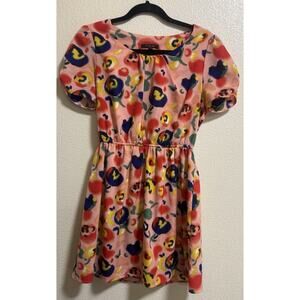 THREE ENA Women’s Sz M Abstract floral Dress Art To Wear Eclectic Festival Girly